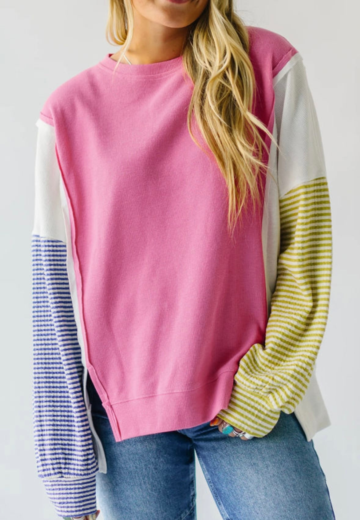Pre-order Pink Colorblock Exposed Seam Top