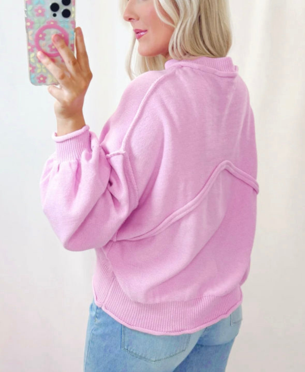 Pre-order Pink Raw Edge Drop Shoulder Sweater