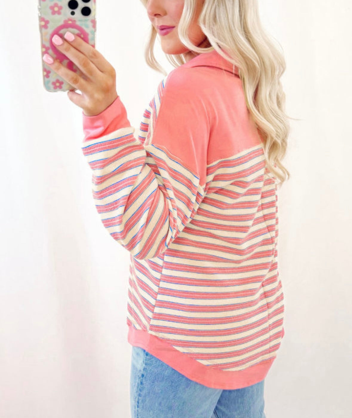 Pre-order Striped V-neck Drop Shoulder Top