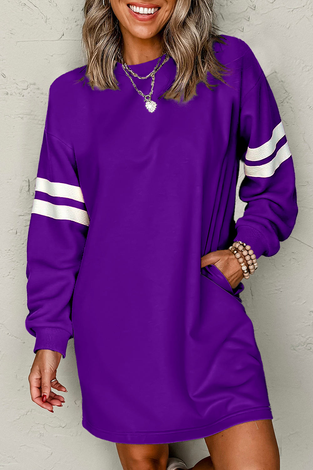 Black Varsity Contrast Banded Sleeve Shift Sweatshirt Dress