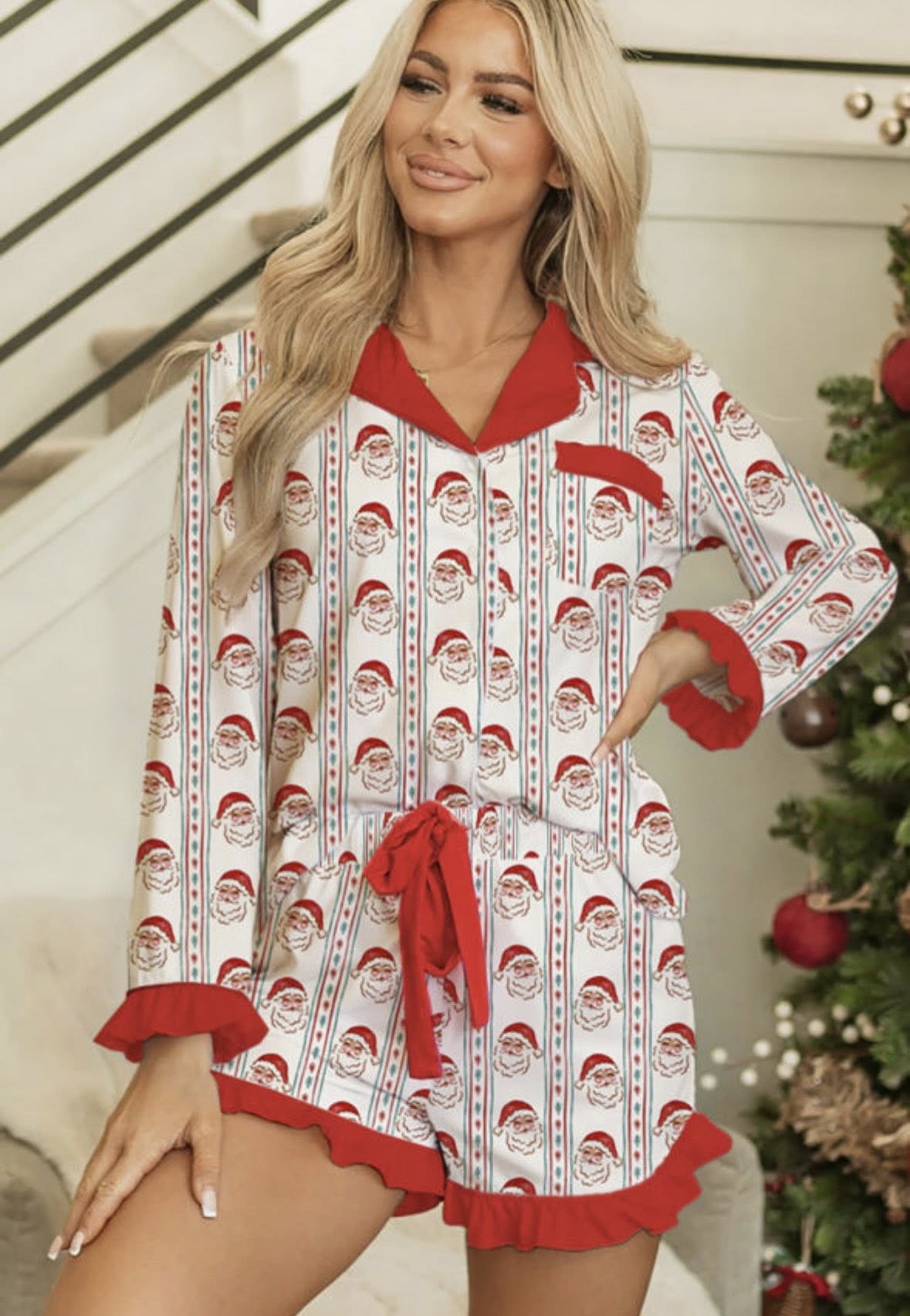 Pre-order Santa Stripe Ruffle Pajamas WS