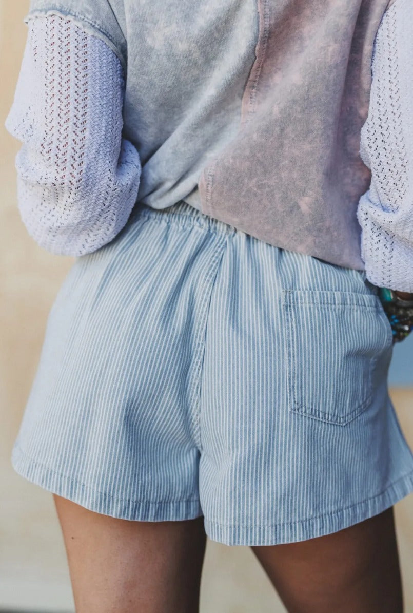 Pre-order Striped Elastic Waist Drawstring Shorts (Plus Size Available)