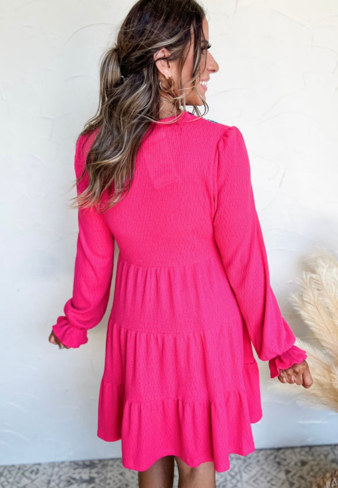 Pre-order Pink Crochet V-Neck Tiered Dress