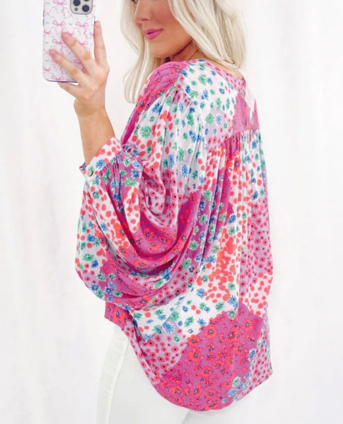 Pre-order Pink Floral Print V-neck Oversized Top