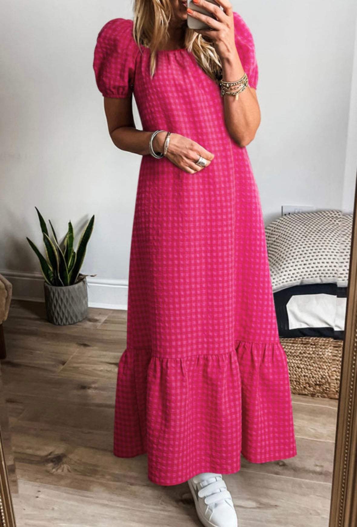 Pre-order Rose Pink Check Maxi Dress
