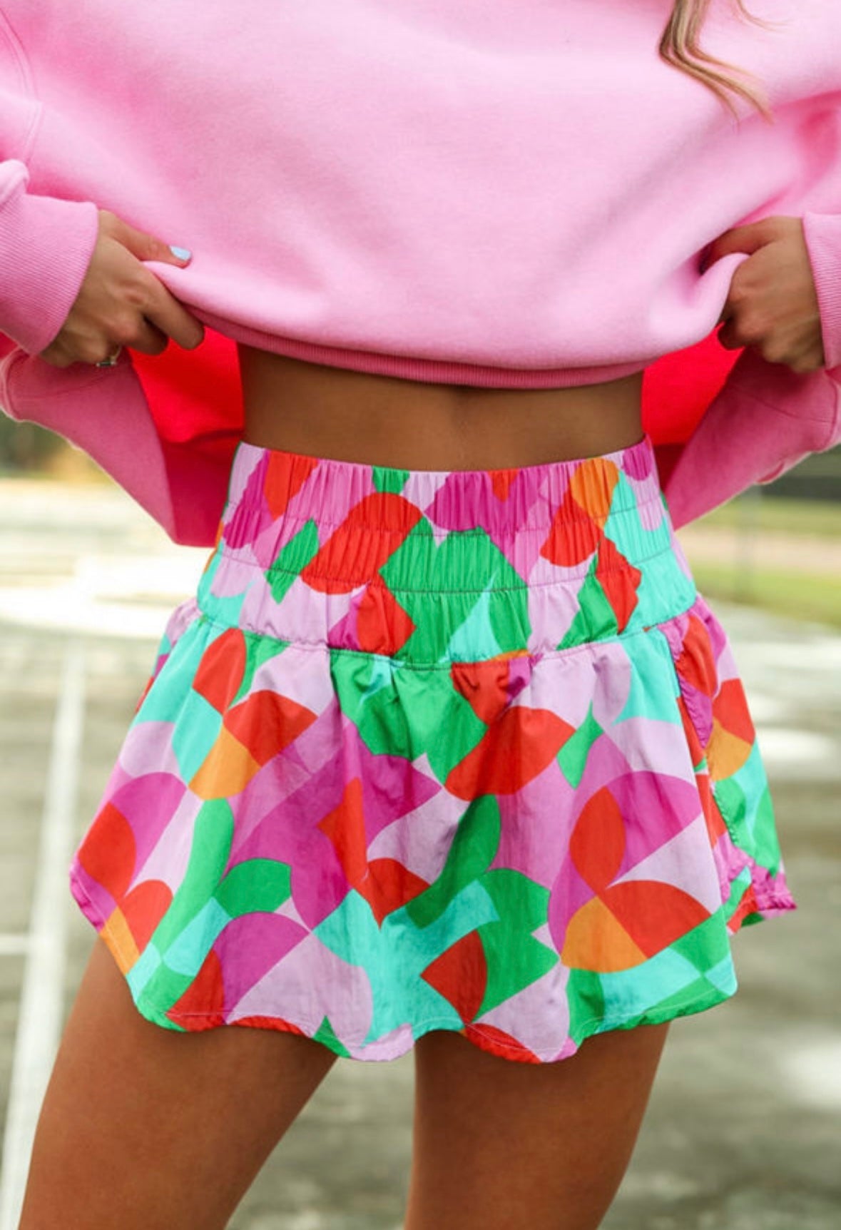 Pre-Order Abstract Print Smocked Waist Shorts