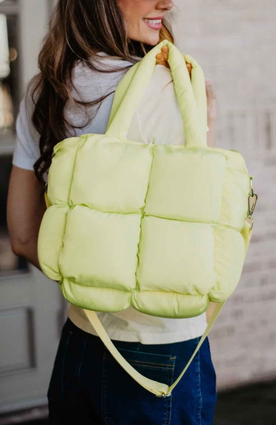 Lime Mini Quilted Puffer Bag