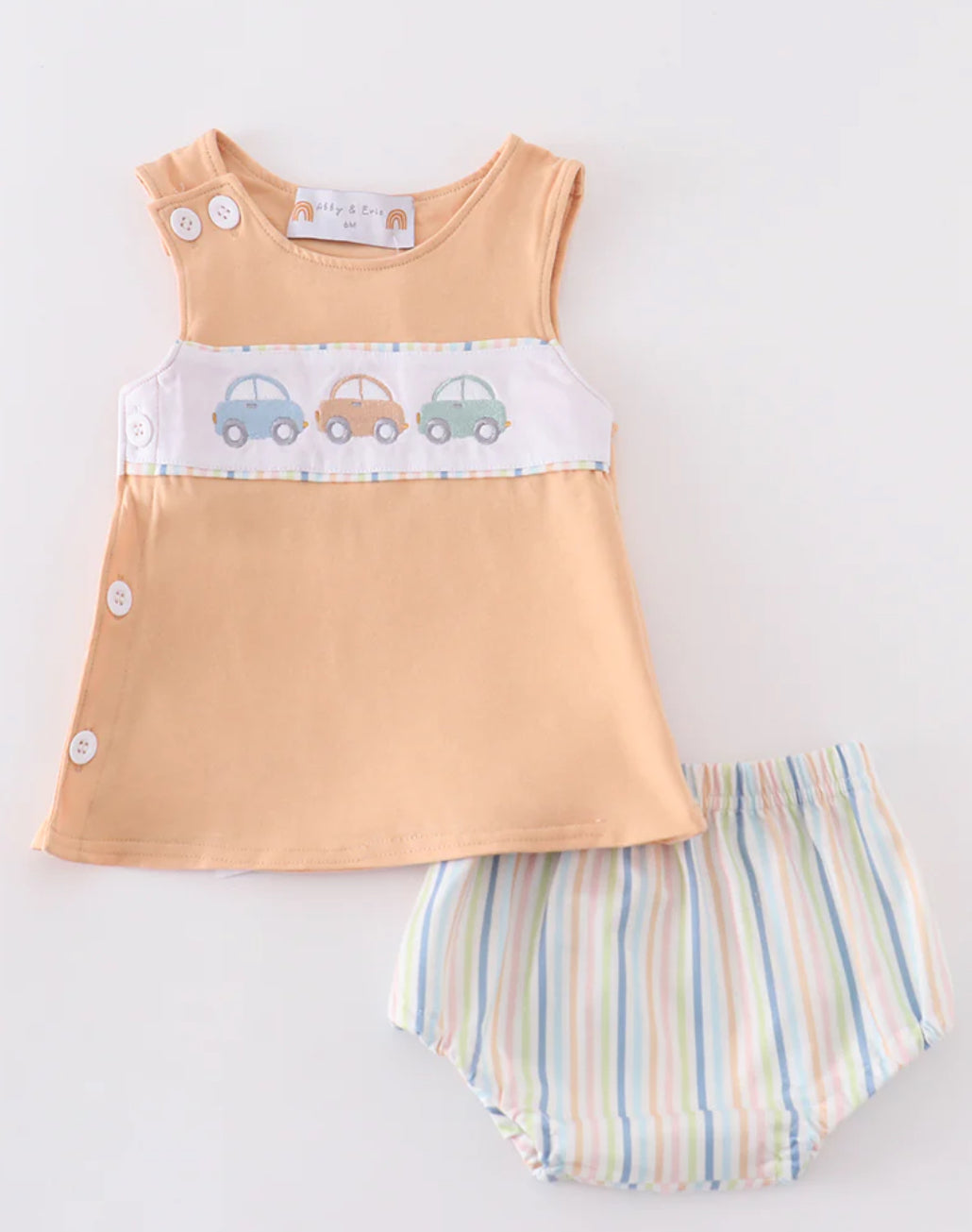 Beige Car Embroidered Diaper Set