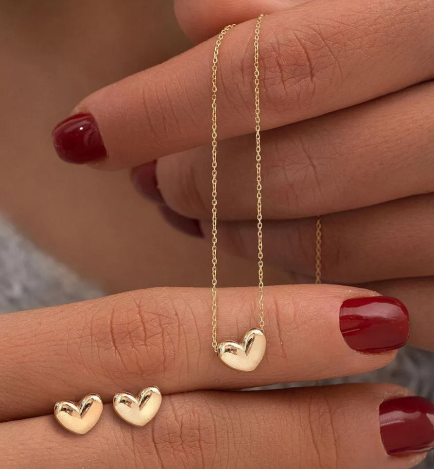 Gold Heart Necklace and Earring Set