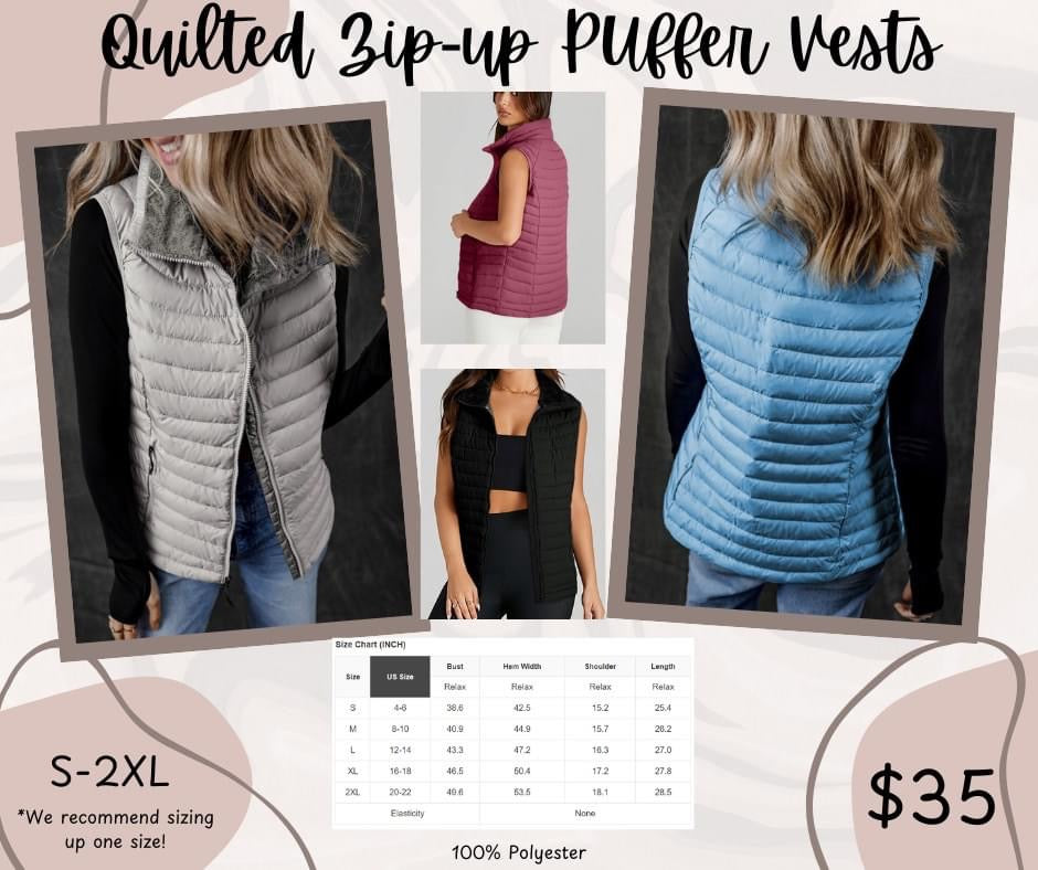 Pre-order Quilted Zip-up Puffer Vests