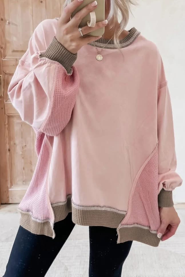 Pre-order Light Pink Waffle Texture Oversized Sweatshirt