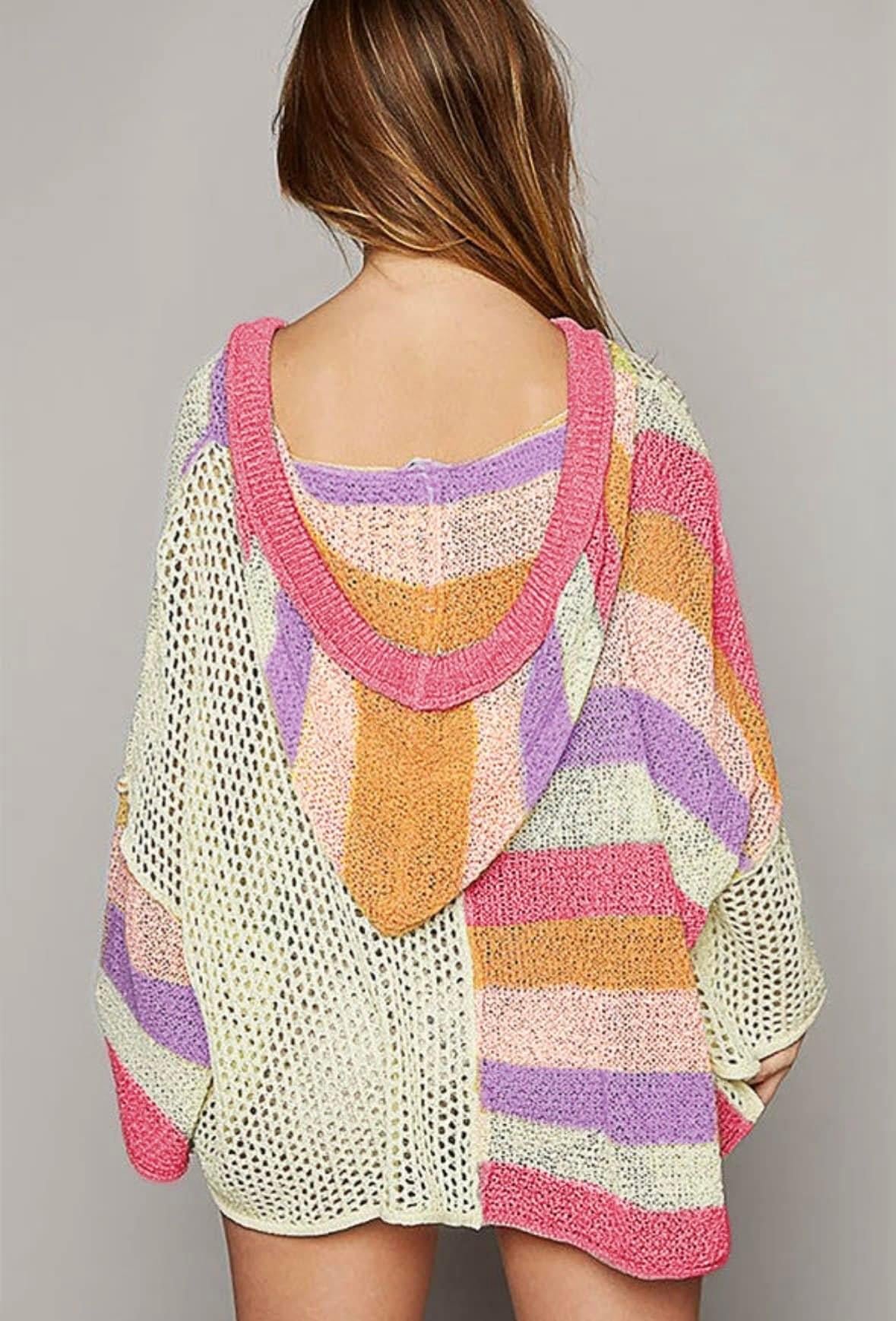Pre-order Oversized Colorblock Crochet Hooded Sweater