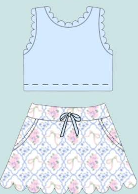 Floral Scalloped Skirt Sets