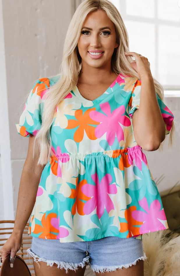 Pre-order Retro Floral Peplum Blouse