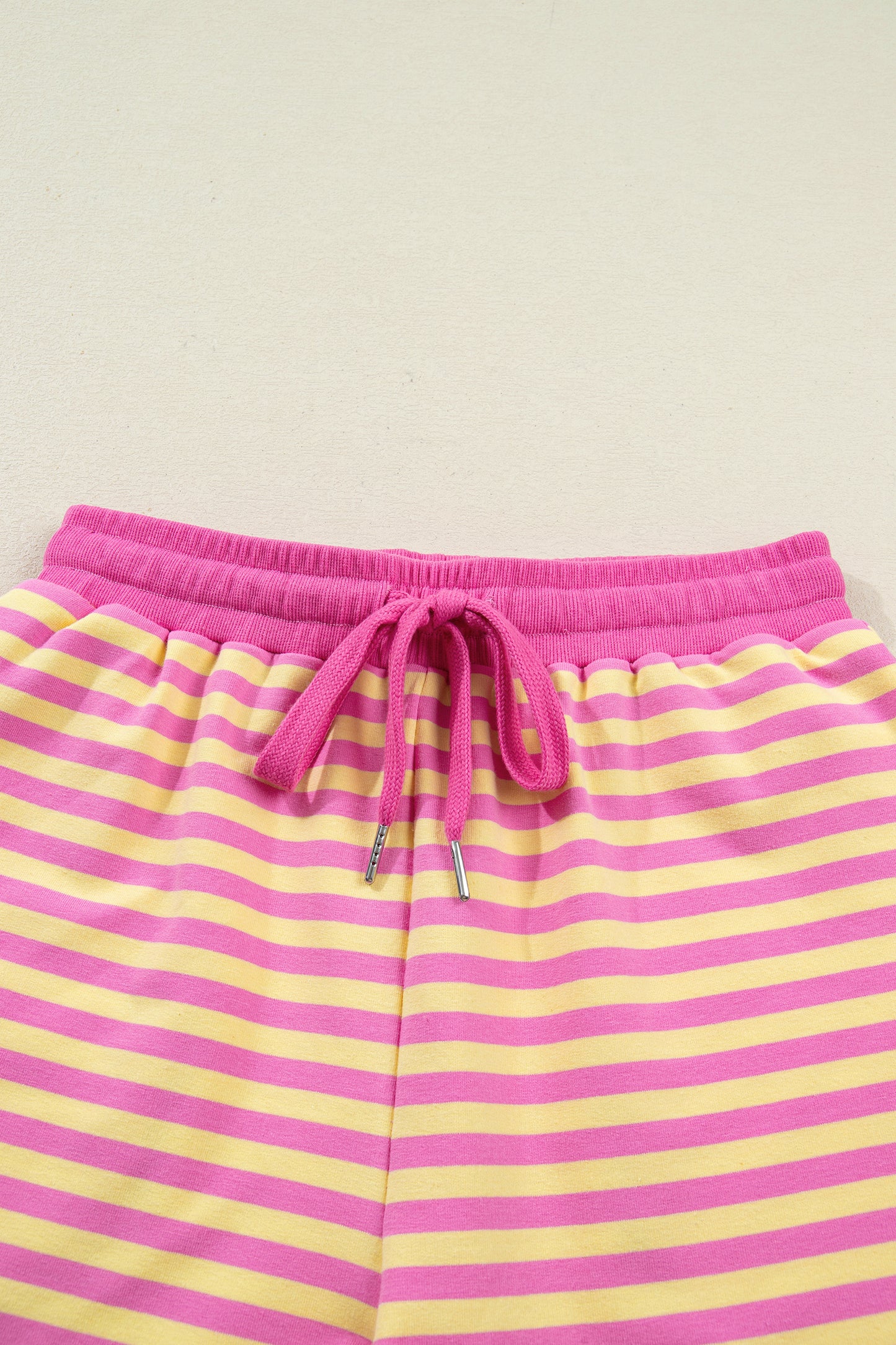 Green Stripe Drop Shoulder Boxy Casual Terry Short Set