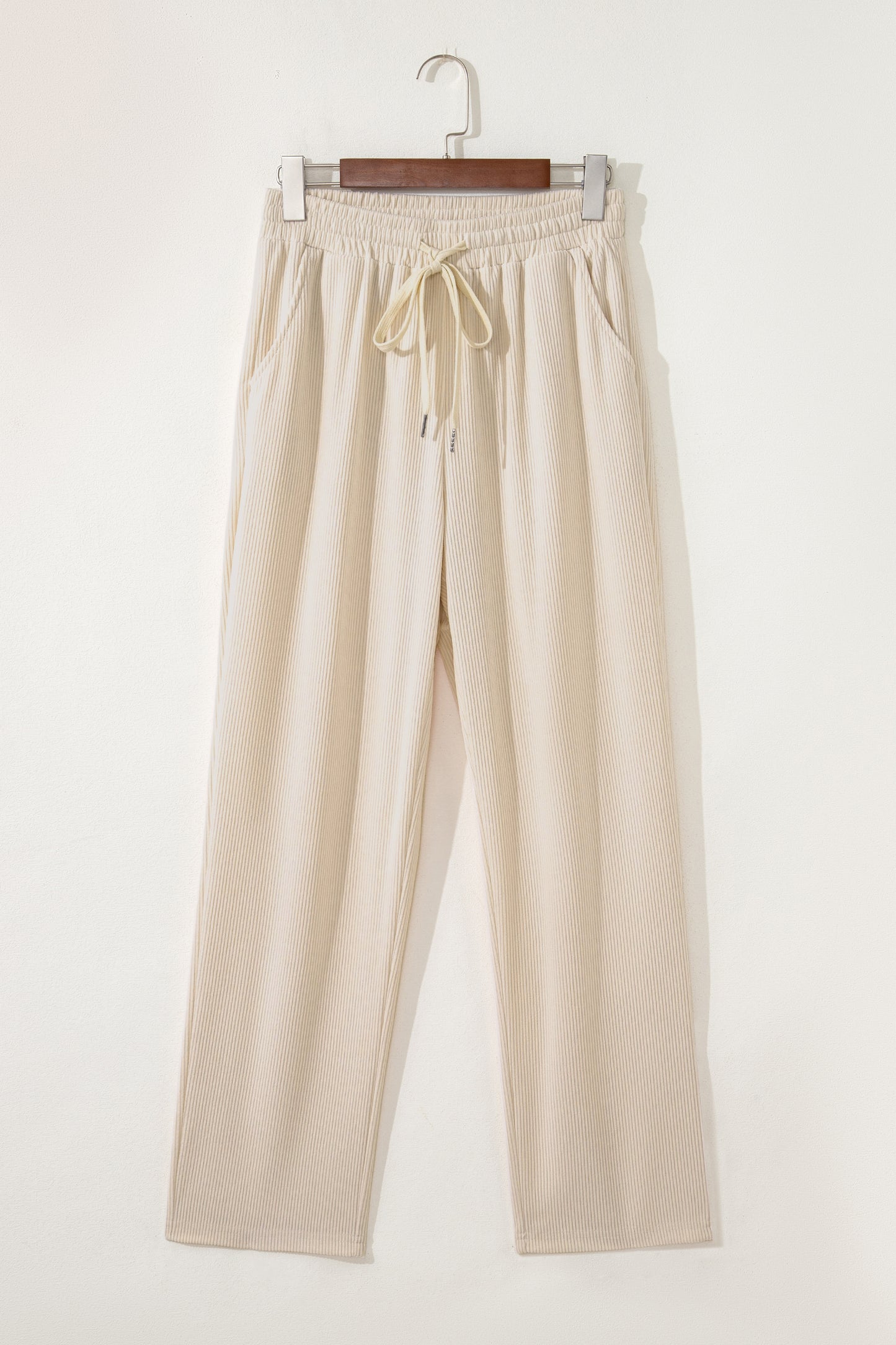 Chestnut Drawstring Elastic Waist Casual Corduroy Pants