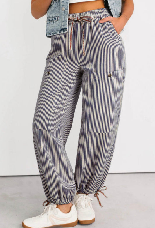 Pre-order Striped Wide Leg Drawstring Pants