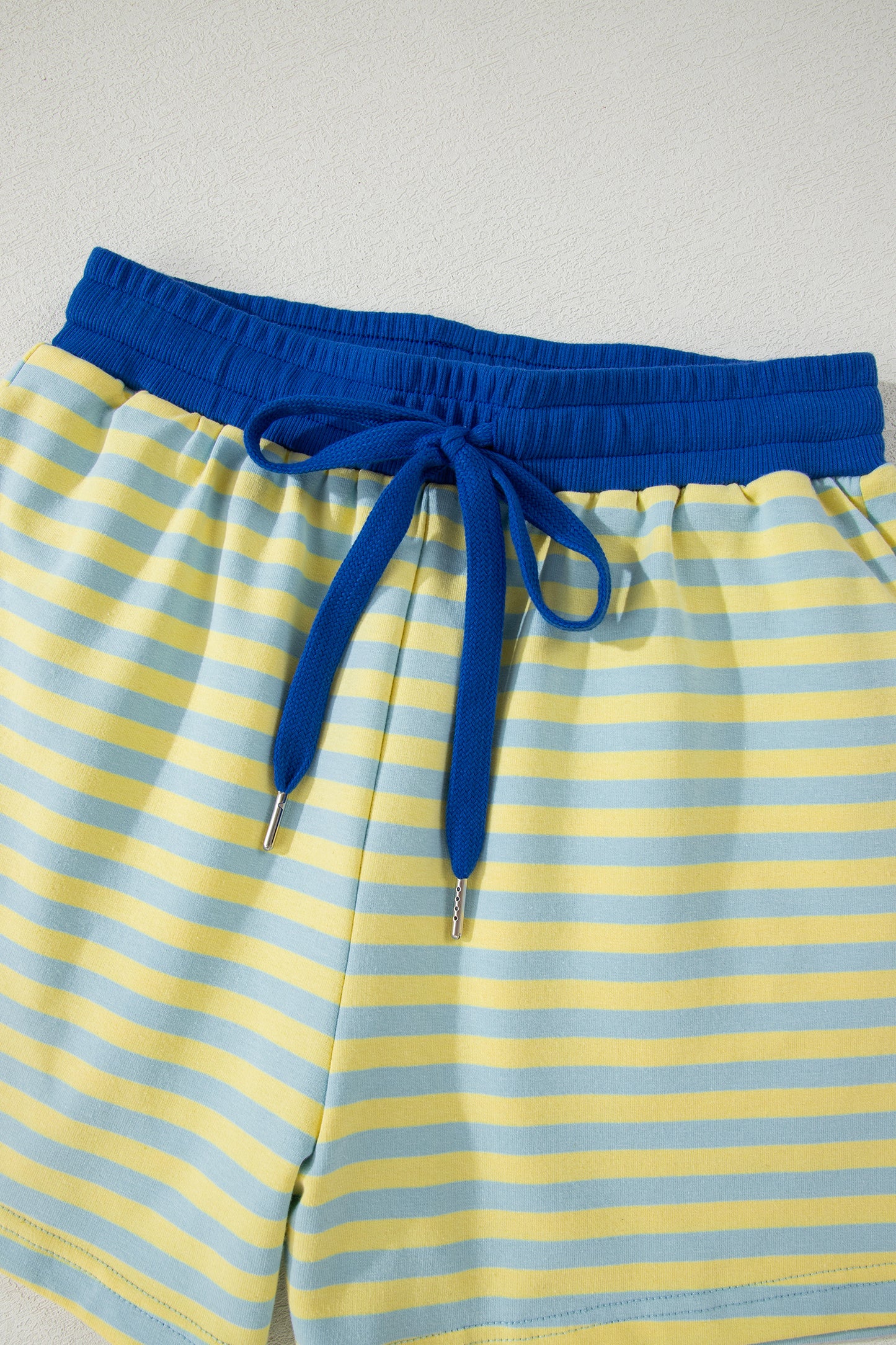Green Stripe Drop Shoulder Boxy Casual Terry Short Set