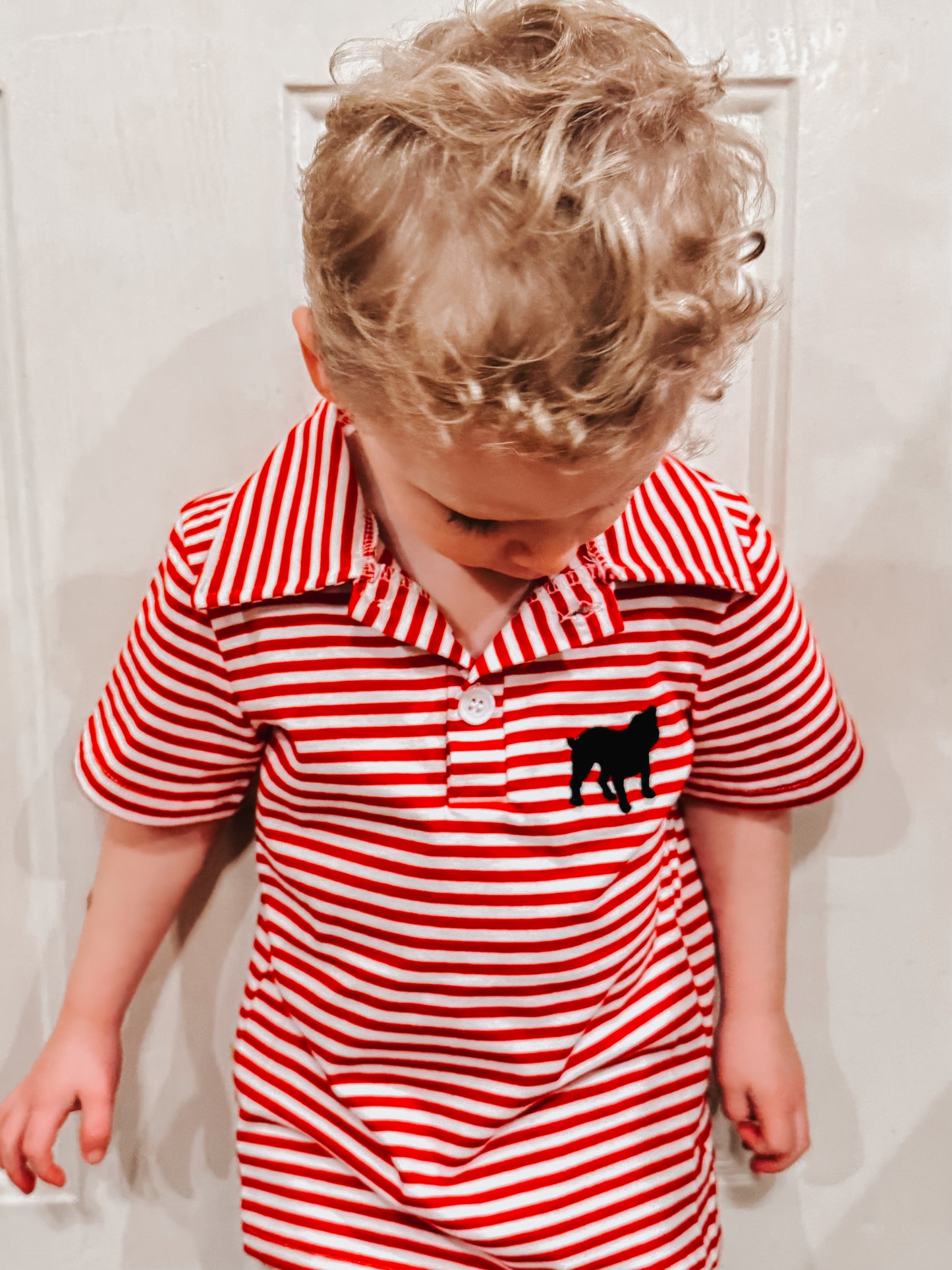 Red Striped Black Bulldog Polo