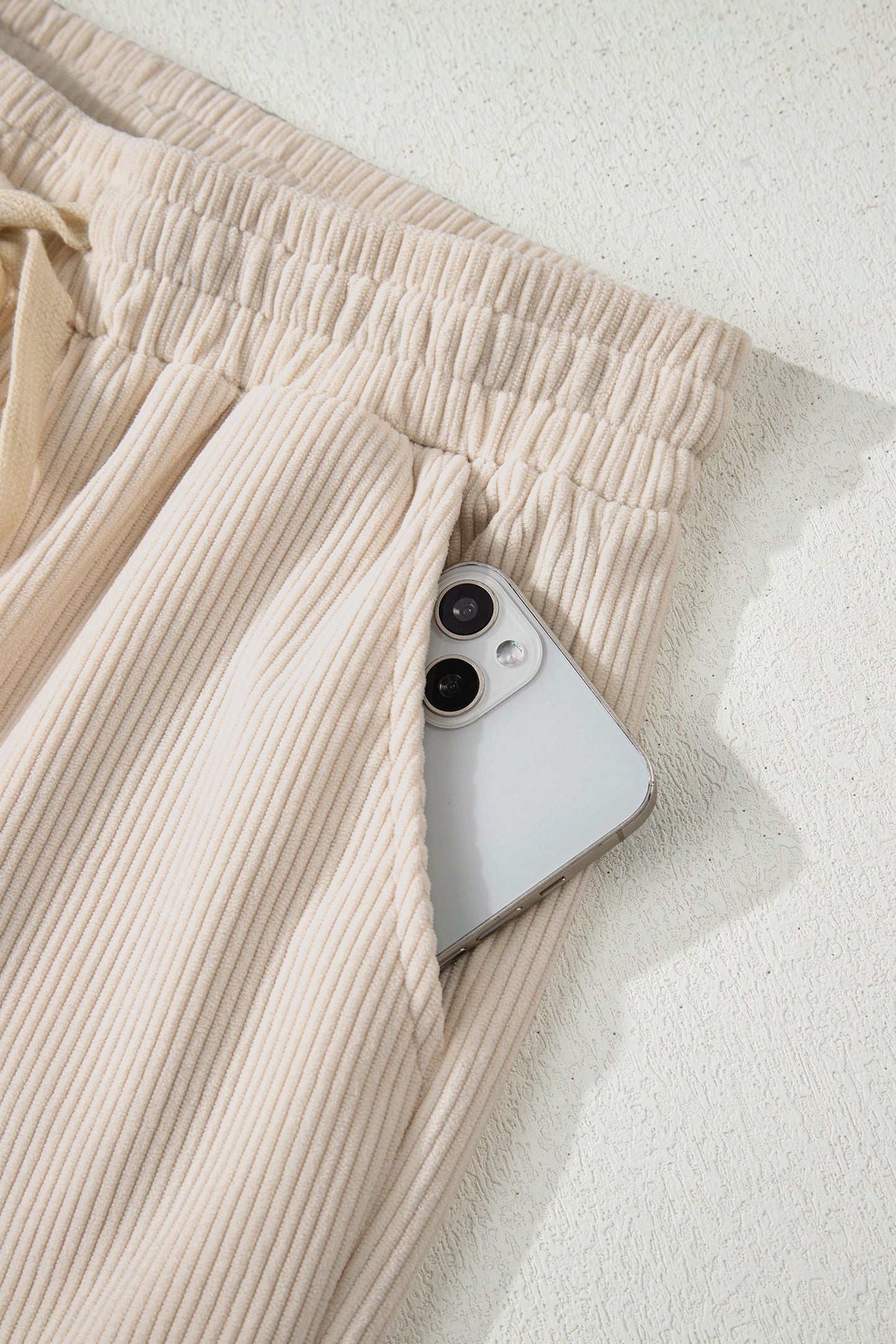 Chestnut Drawstring Elastic Waist Casual Corduroy Pants