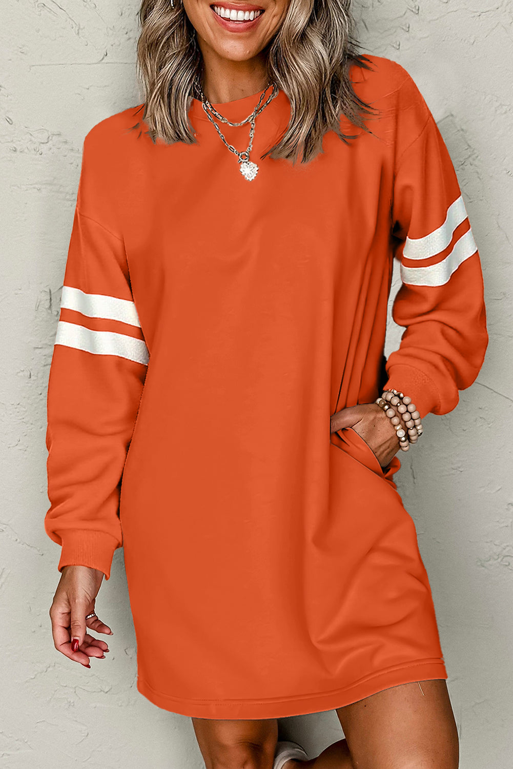 Black Varsity Contrast Banded Sleeve Shift Sweatshirt Dress