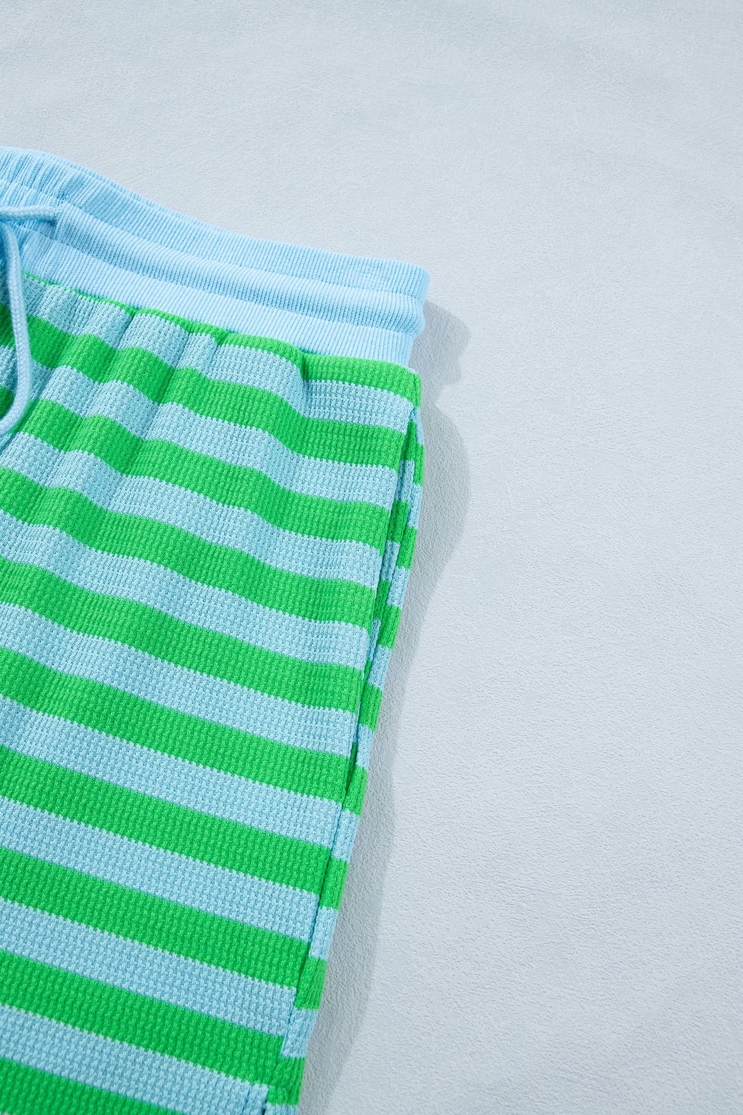 Green Stripe Puff Short Sleeve T Shirt Matching Shorts Set