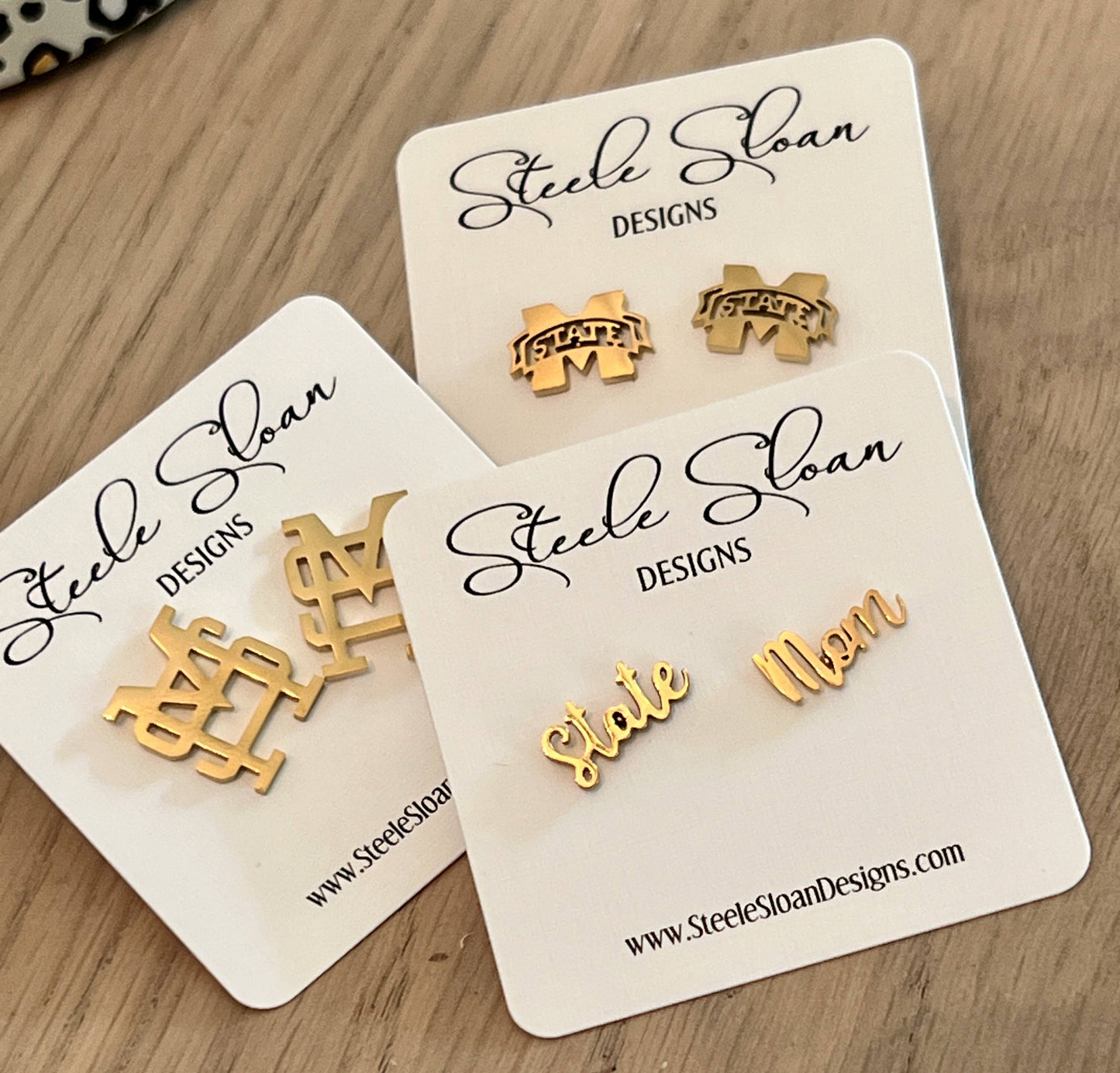 Mississippi State MS Logo Gold Stud Earrings
