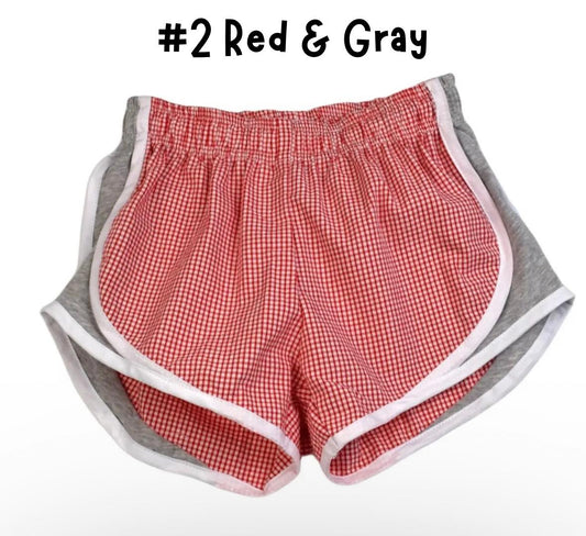 Red & Gray Seersucker Shorts