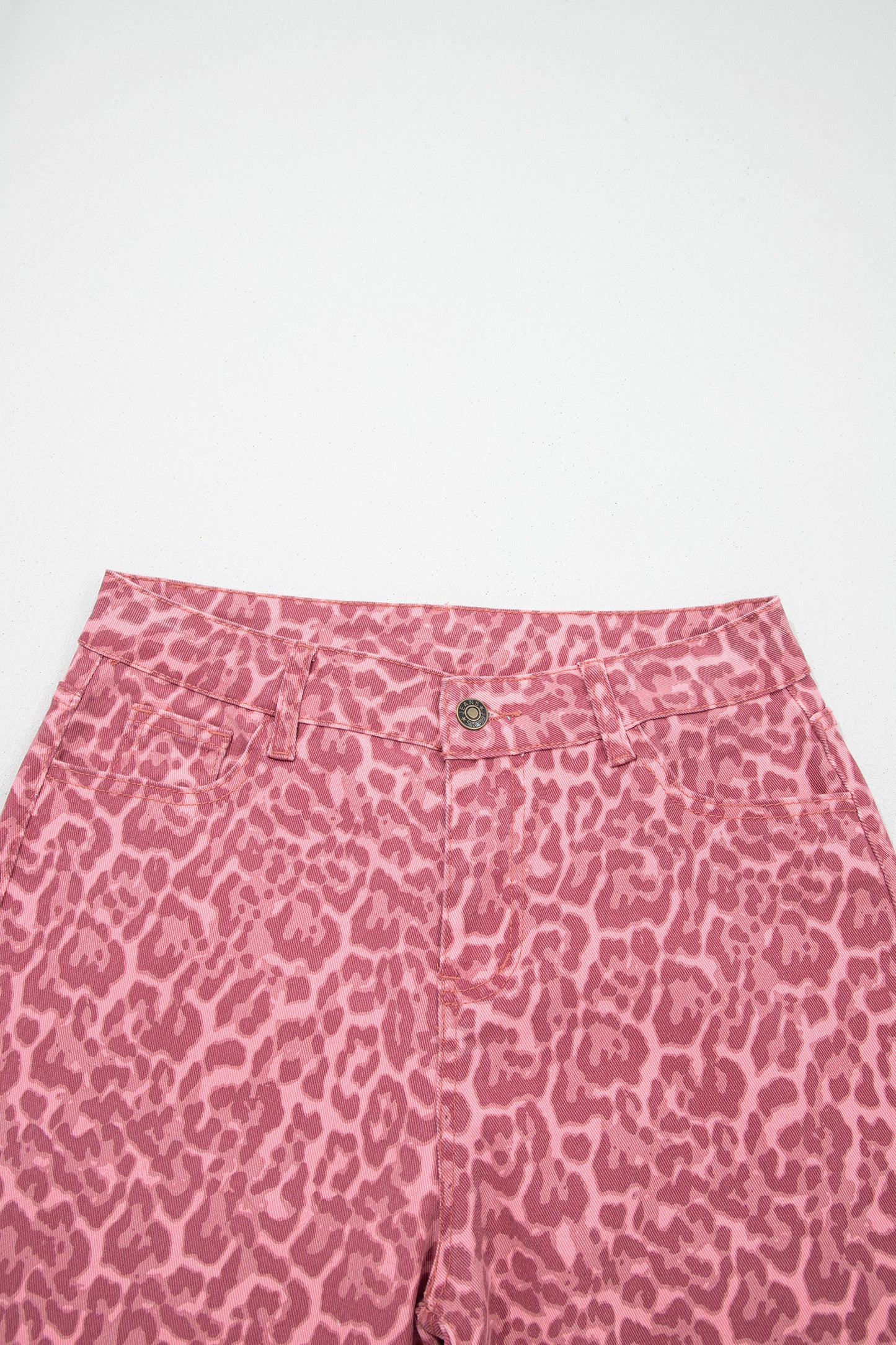 Brown Leopard Frayed Edge Wide Leg High Waist Jeans