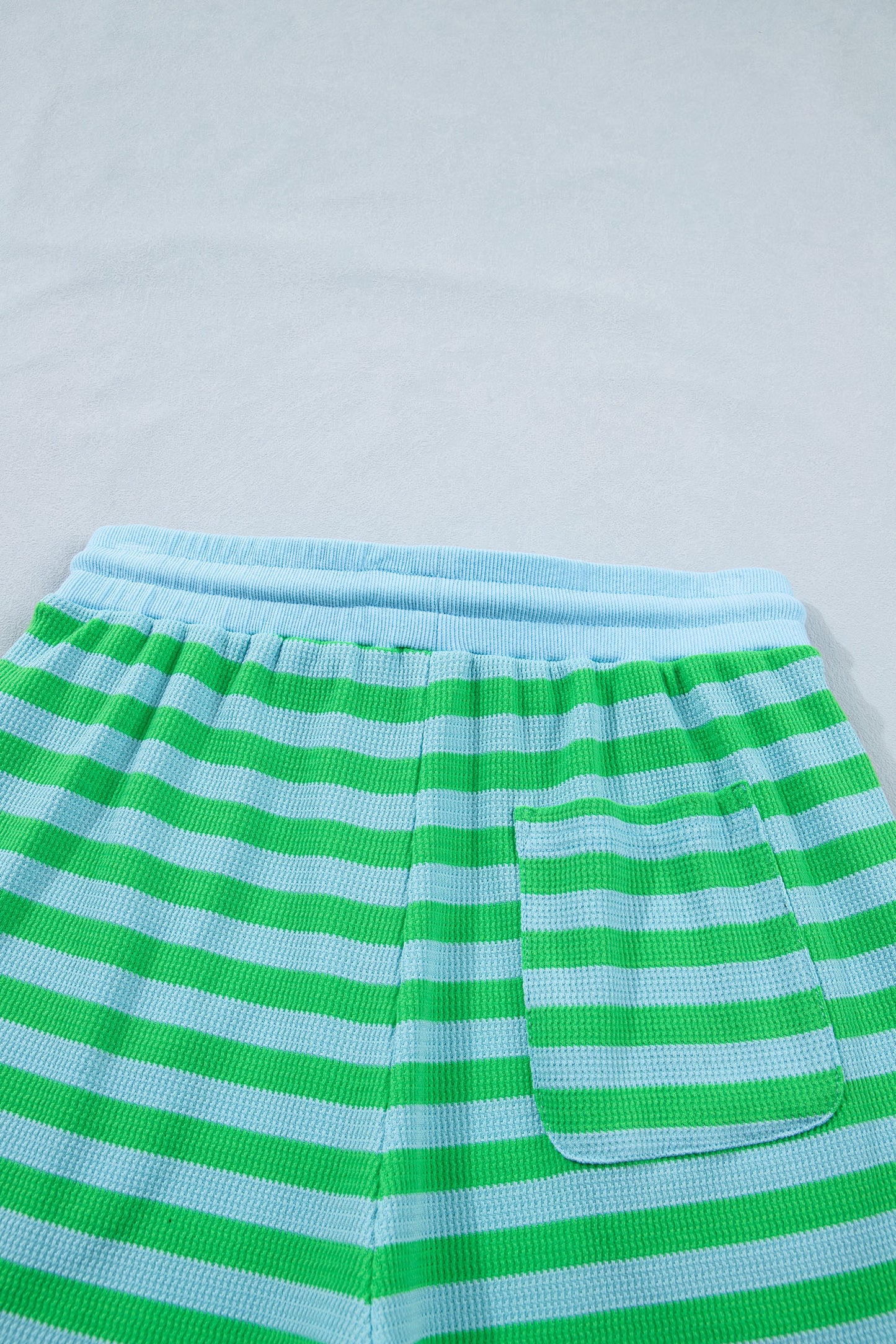 Green Stripe Puff Short Sleeve T Shirt Matching Shorts Set