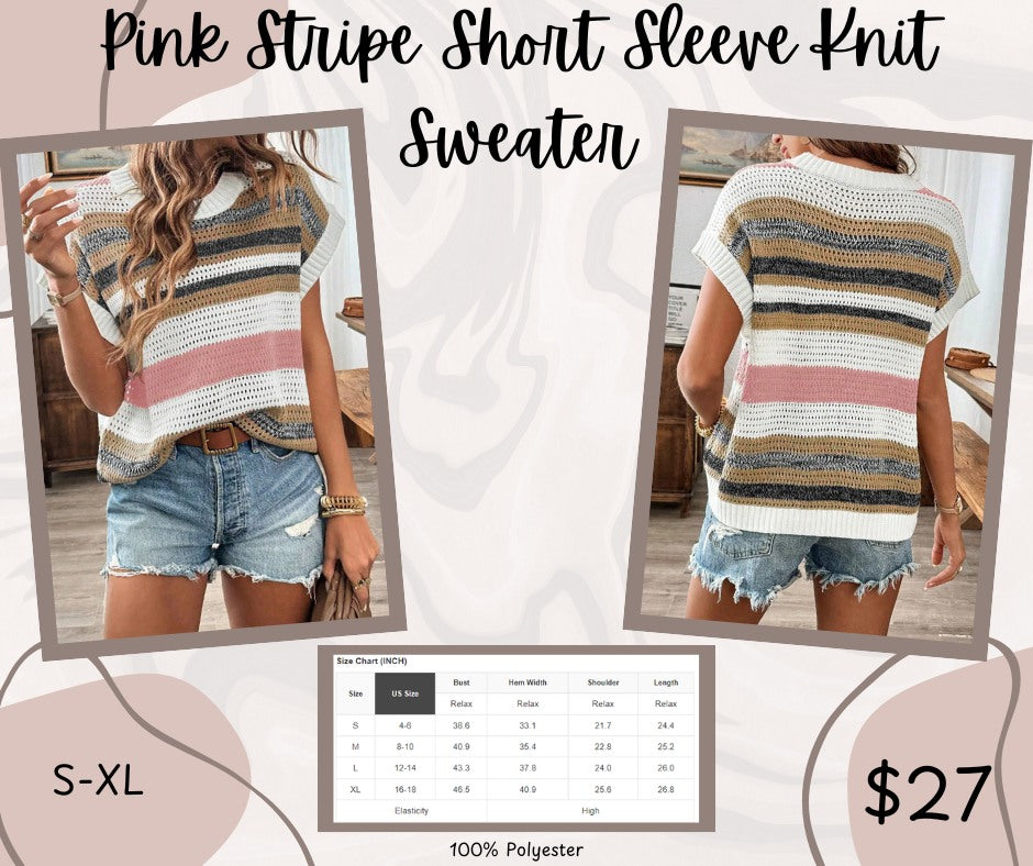 Pre-order Pink Stripe Short Sleeve Knit Sweater