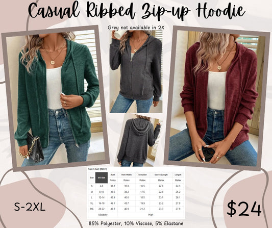 Pre-order Casual Ribbed Zip-up Hoodie