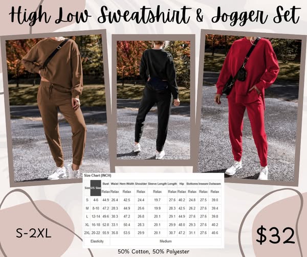 Pre-order High Low Sweatshirt & Jogger Set