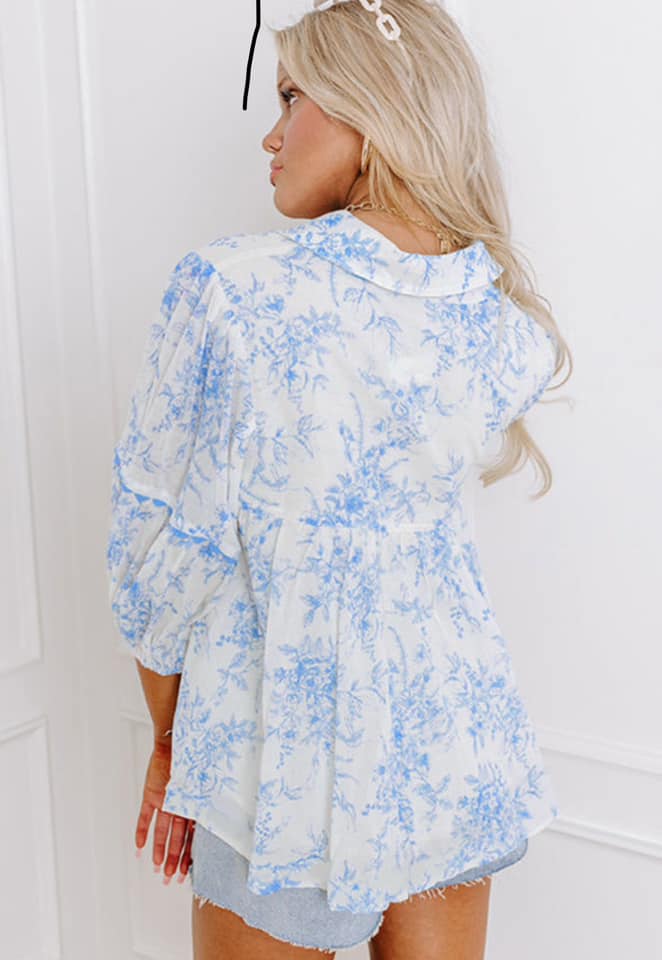 Pre-order Sky Blue Floral Blouse