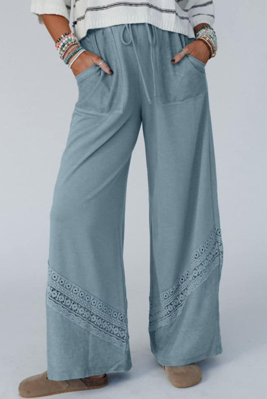 Pre-order Blue Lace High Waist Wide Leg Pants