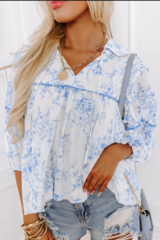 Pre-order Sky Blue Floral Blouse