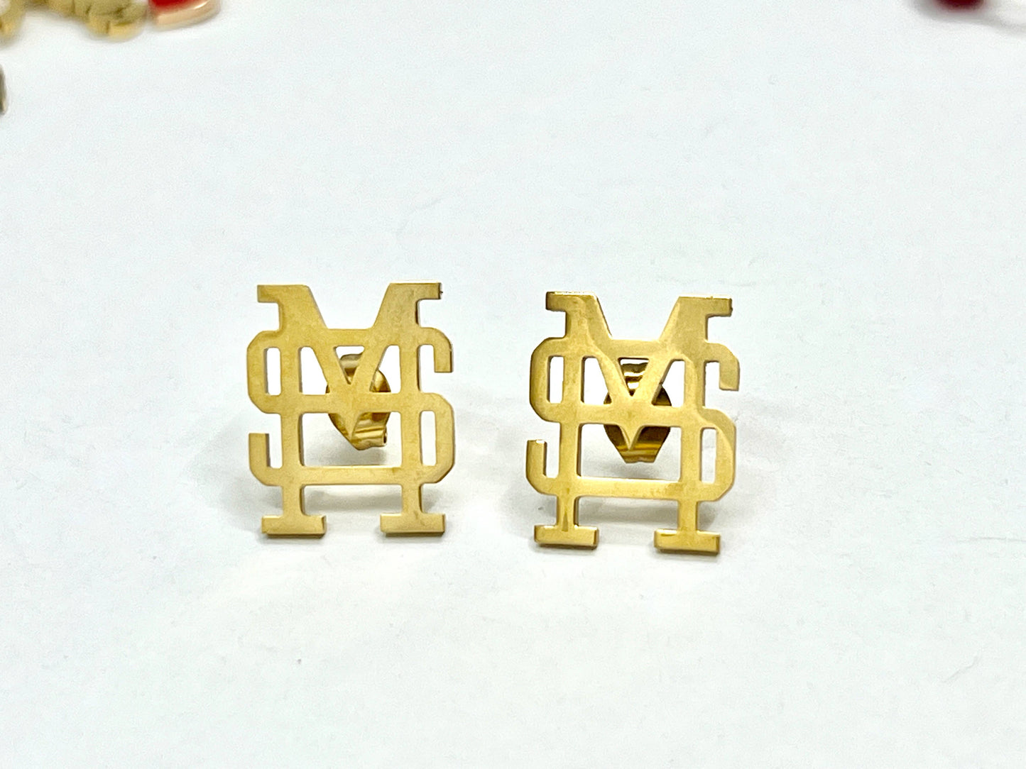 Mississippi State MS Logo Gold Stud Earrings
