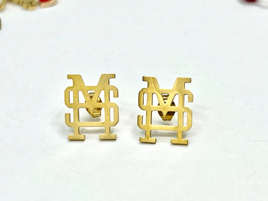 Mississippi State MS Logo Gold Stud Earrings