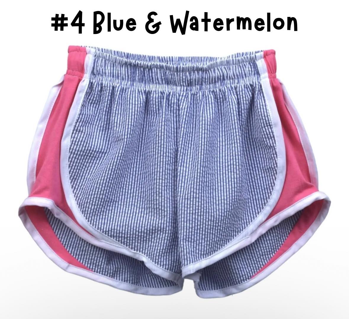 Blue & Watermelon Seersucker Shorts