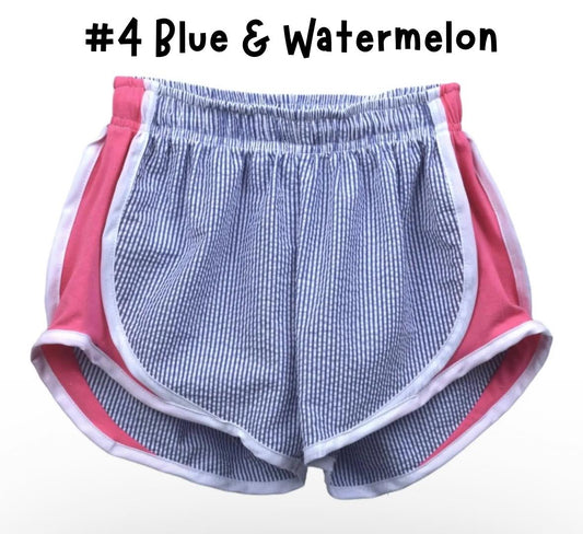 Blue & Watermelon Seersucker Shorts