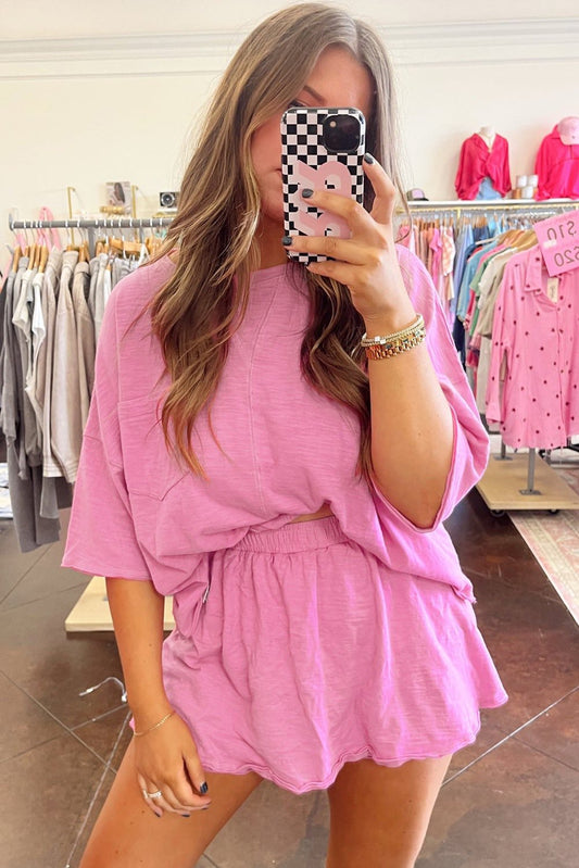 Pre-order Pink Loose Fit T-shirt & Skirt Set