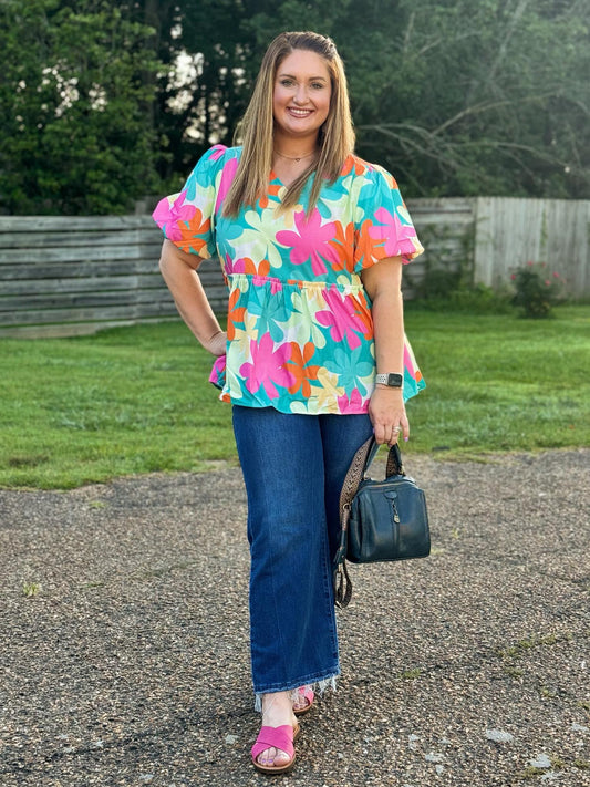 Pre-order Retro Floral Peplum Blouse