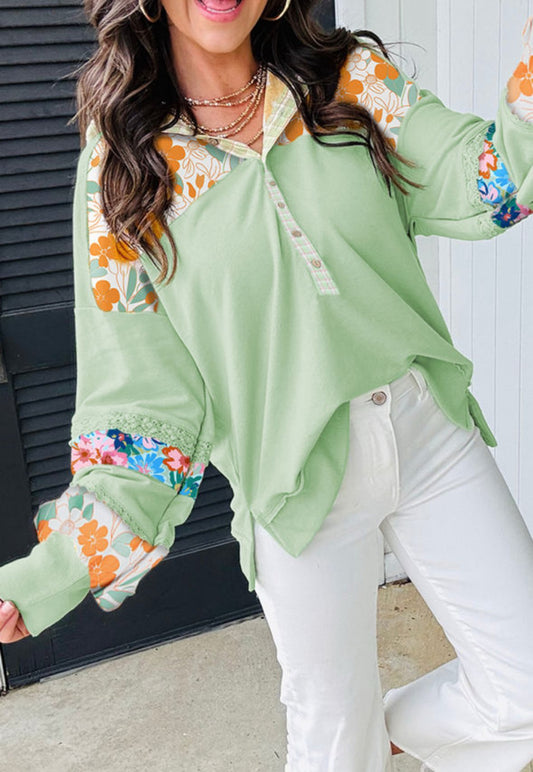Pre-order Green Floral Hooded Top
