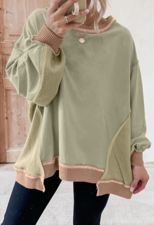 Green Waffle Texture Oversized Sweatshirt
