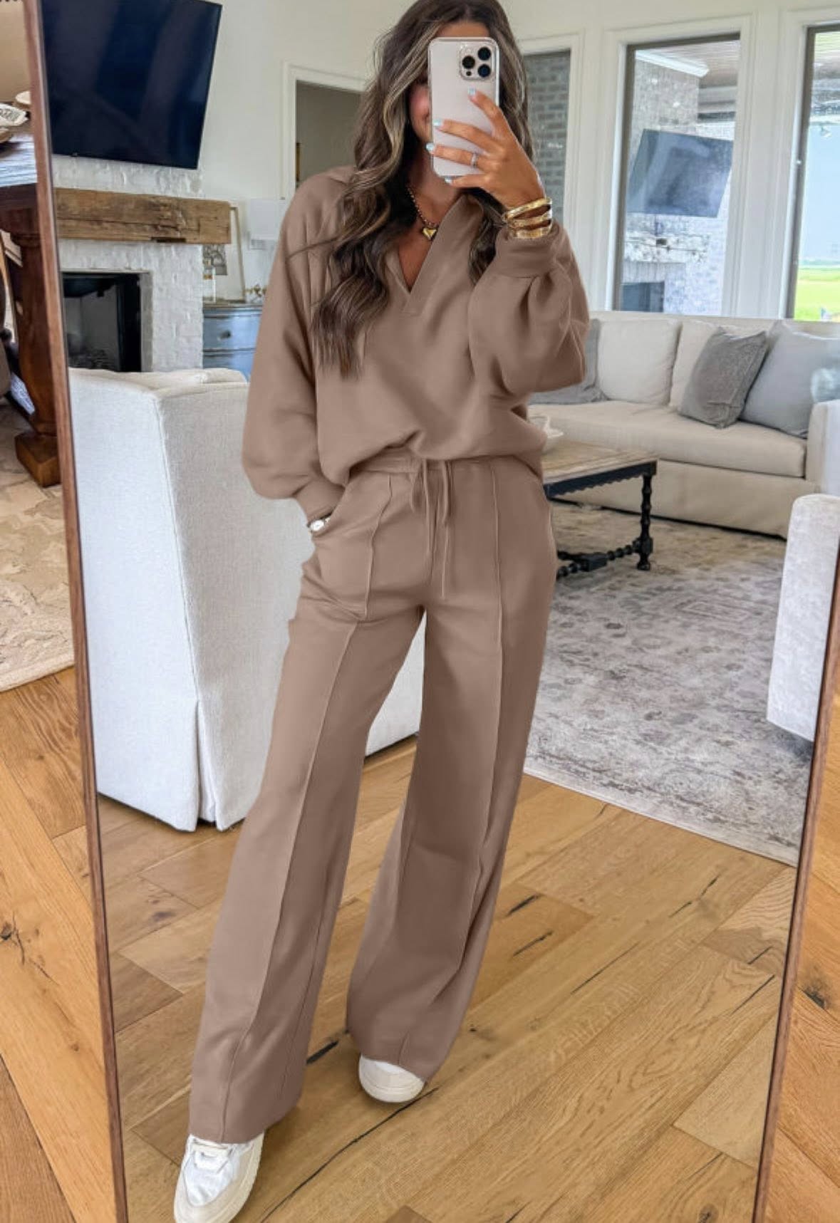V-neck Sweatpants Set Multiple Colors