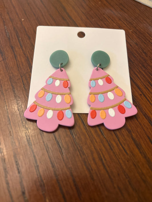 Pink Tree Earrings