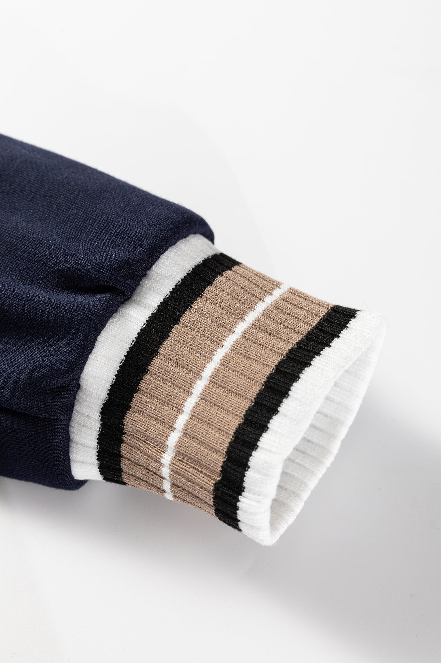 Parchment Varsity Contrast Striped Trim V Neck Sweatshirt