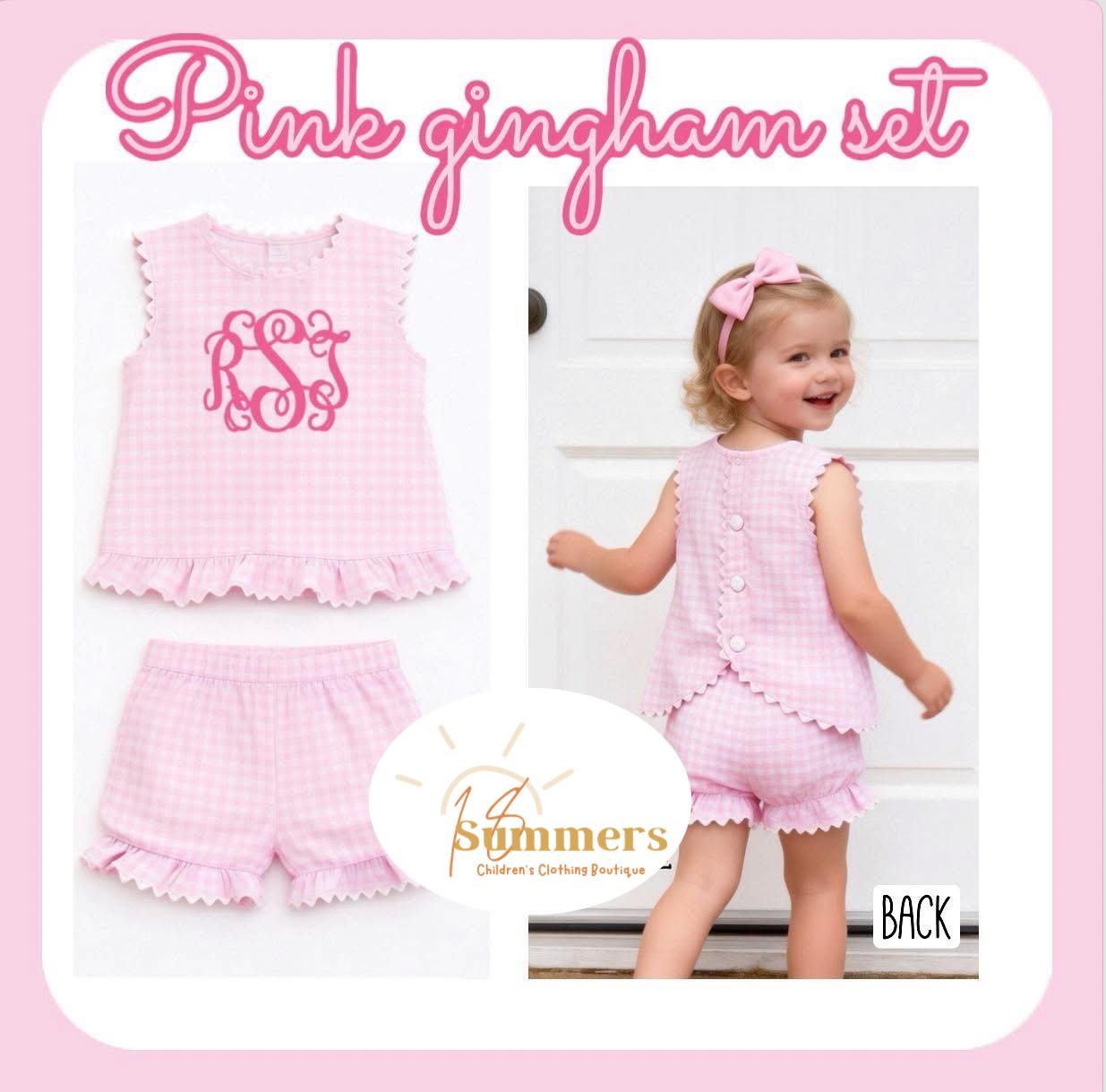 Pink Gingham Scallop Ruffle Set