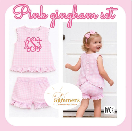 Pink Gingham Scallop Ruffle Set