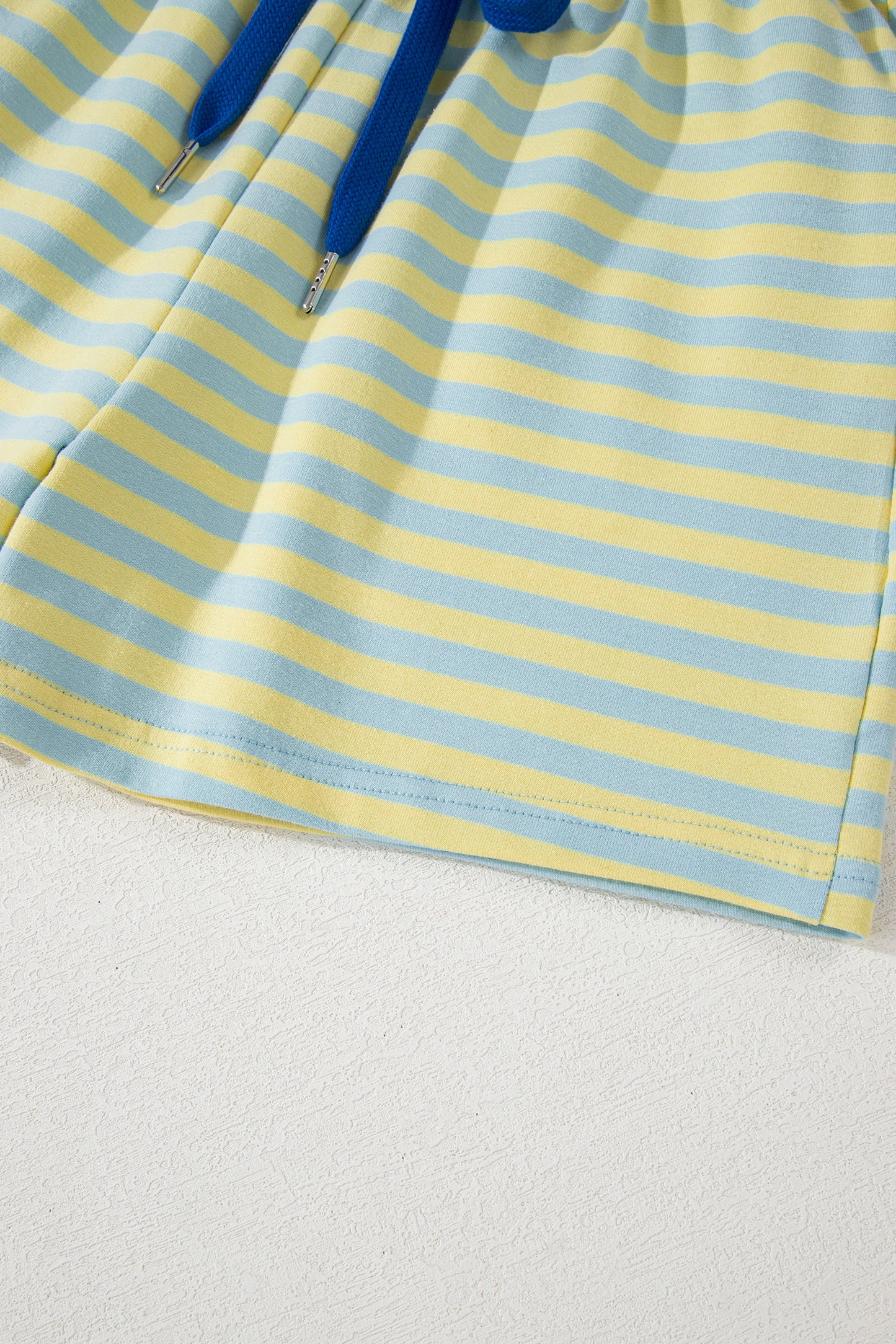 Green Stripe Drop Shoulder Boxy Casual Terry Short Set